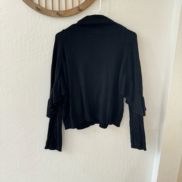 Project Naadam Black Cotton Acrylic Blend Ruffled Mock Neck Knit Sweater Small - Picture 7 of 9